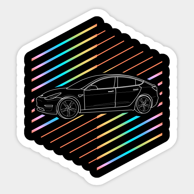 Retro 80s Electric Car Tesla Sticker TeePublic